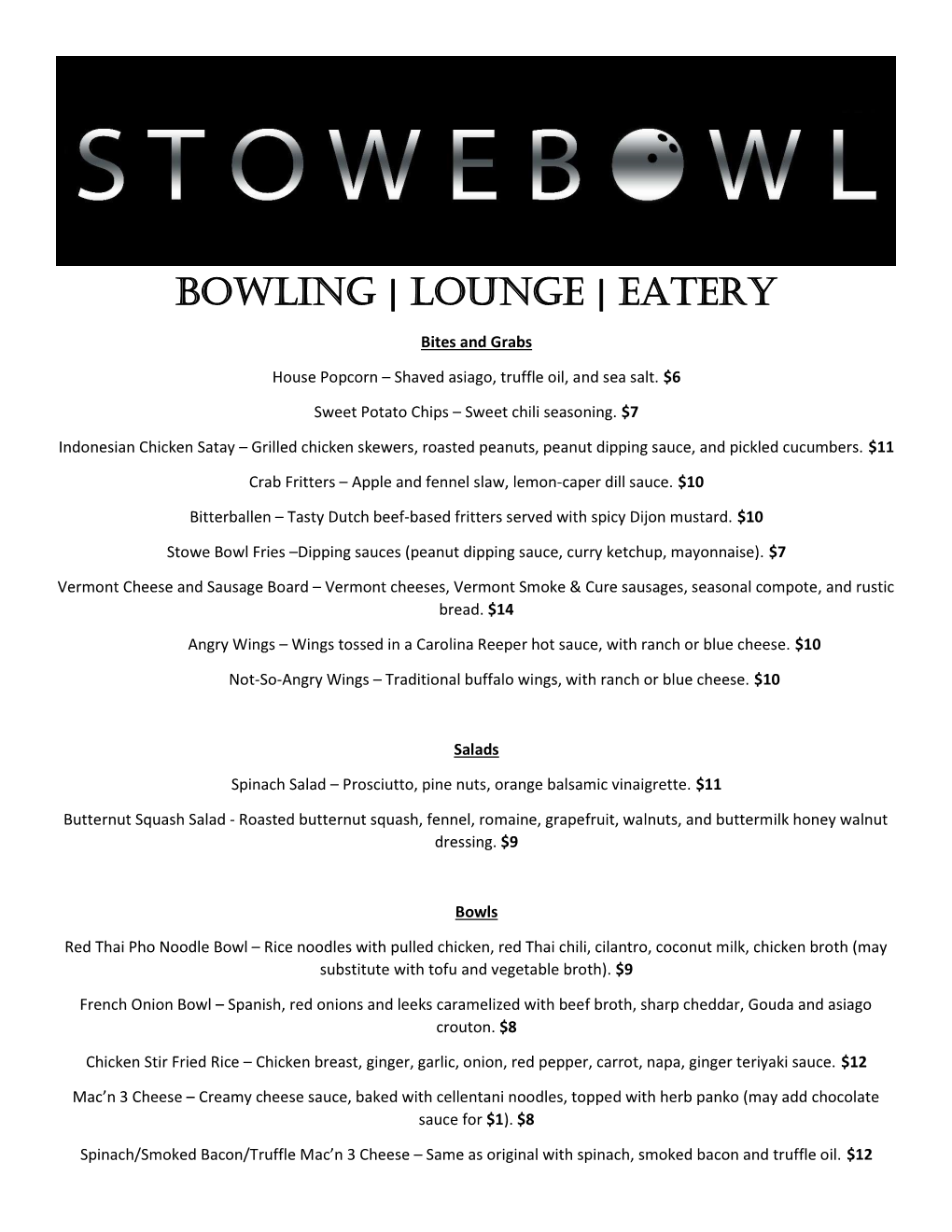 BOWLING | LOUNGE | EATERY Bites and Grabs