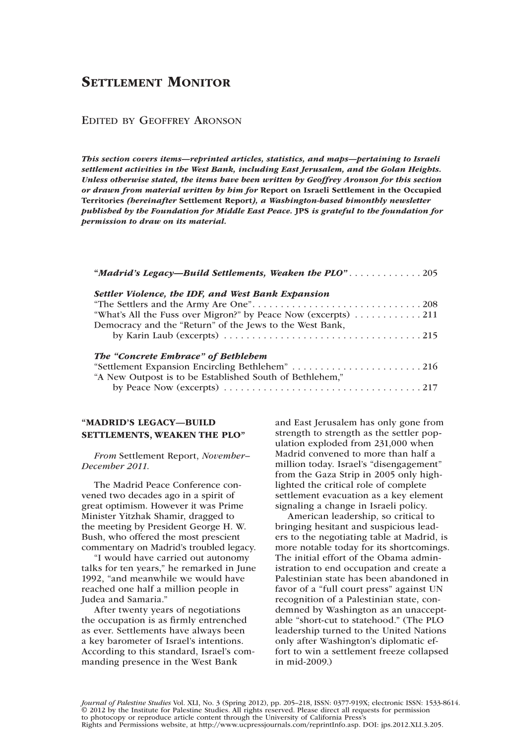 Settlement Monitor