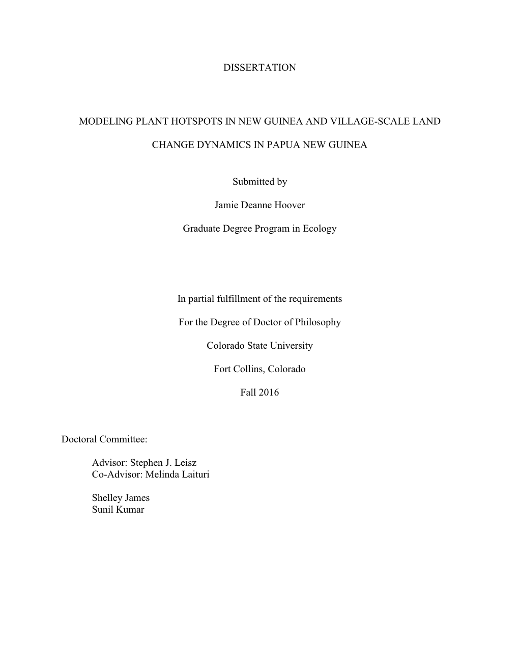 Dissertation Modeling Plant Hotspots in New Guinea And