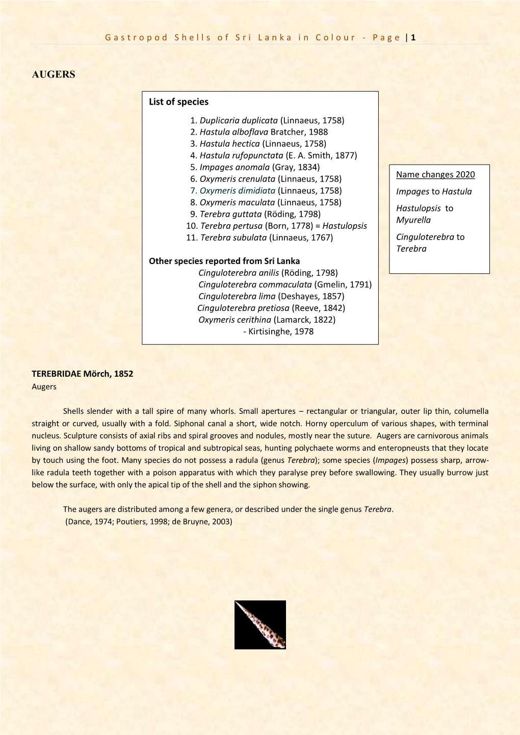 AUGERS List of Species