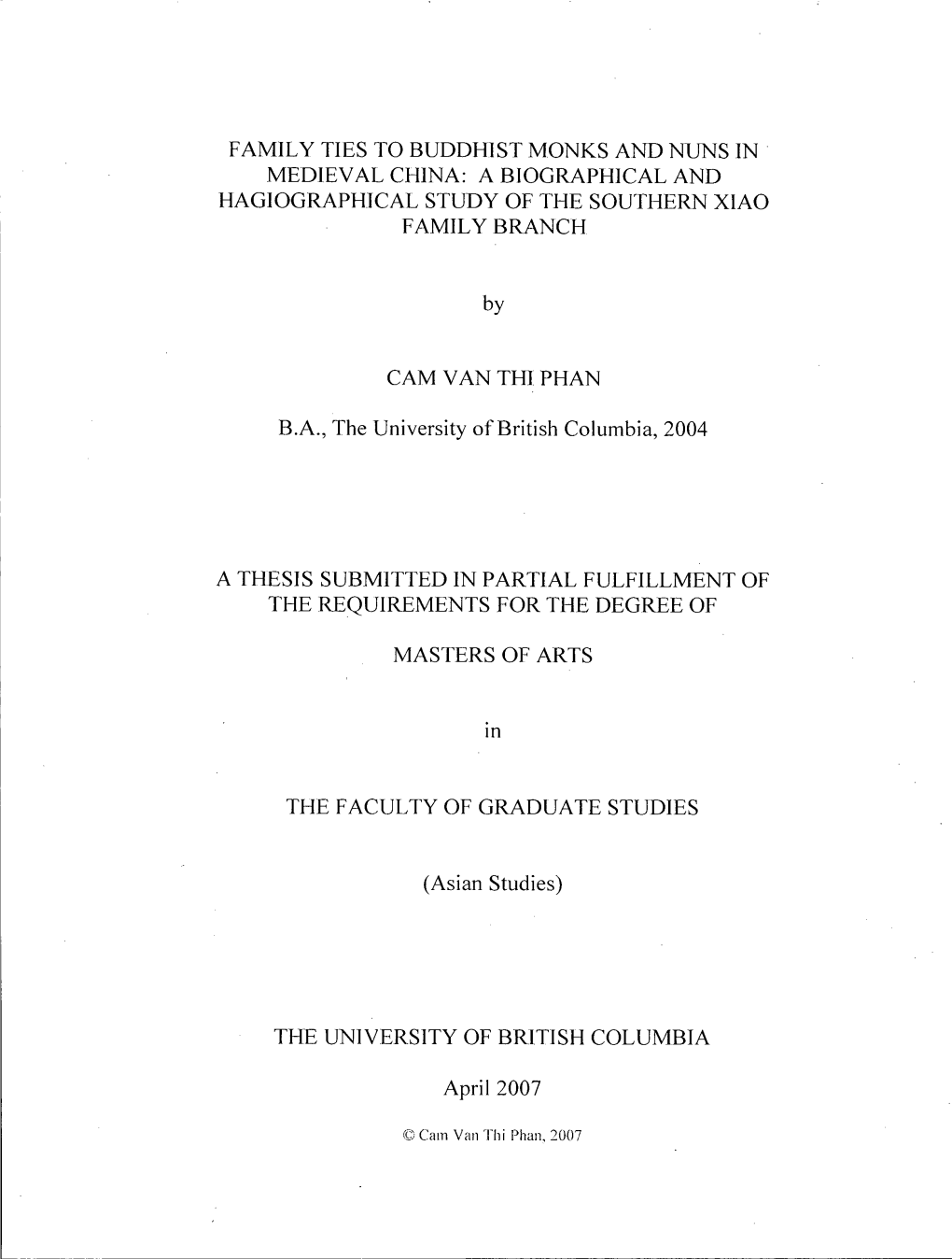 Family Ties to Buddhist Monks and Nuns in Medieval China: a Biographical and Hagiographical Study of the Southern Xiao Family Branch