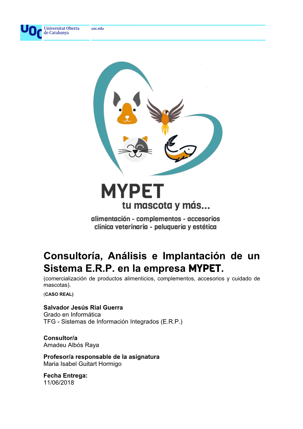 Consultoría, Análisis E Implantación De Un Sistema E.R.P. En La Empresa MYPET