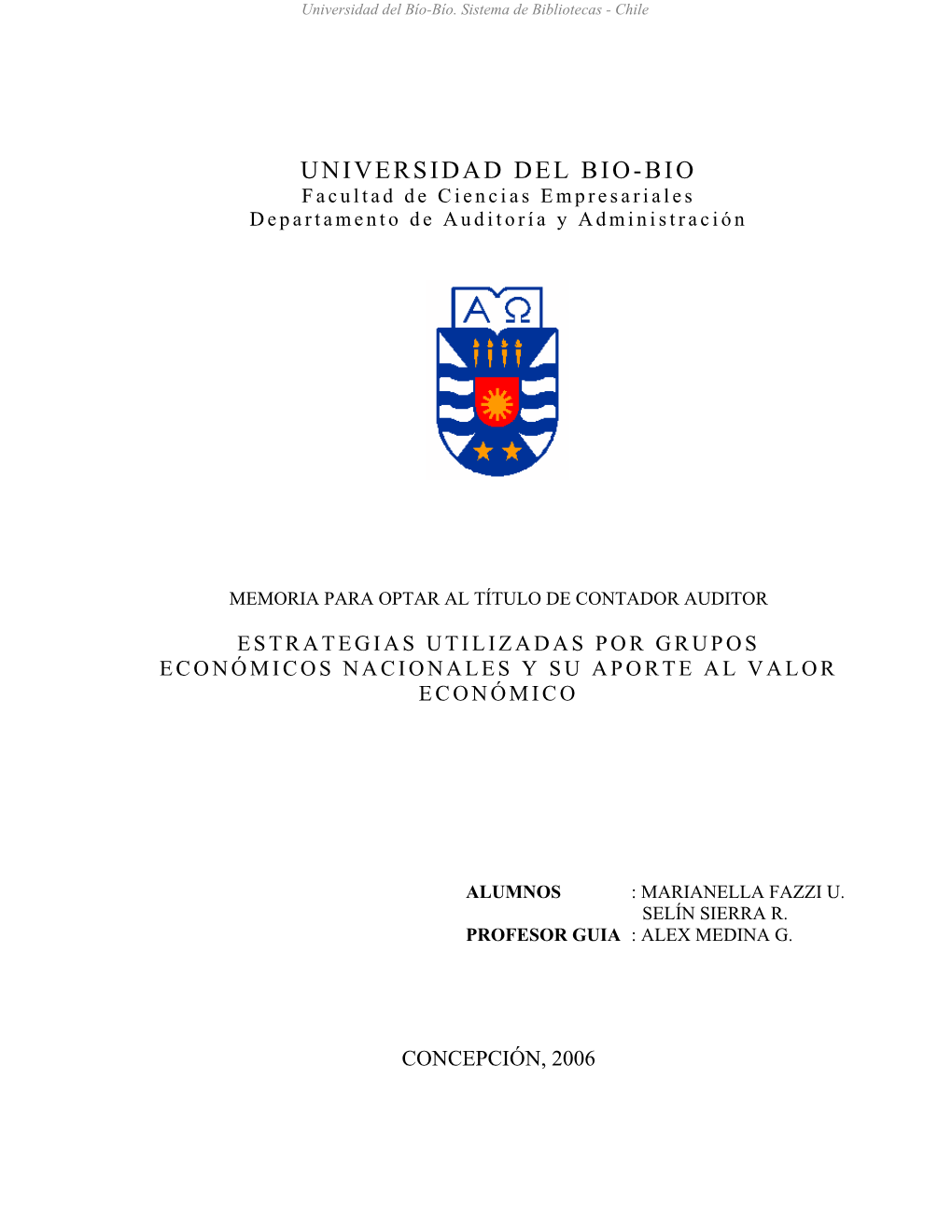 UNIVERSIDAD DEL BIO-BIO Facultad De Ciencias Empresariales Departamento De Auditoría Y Administración