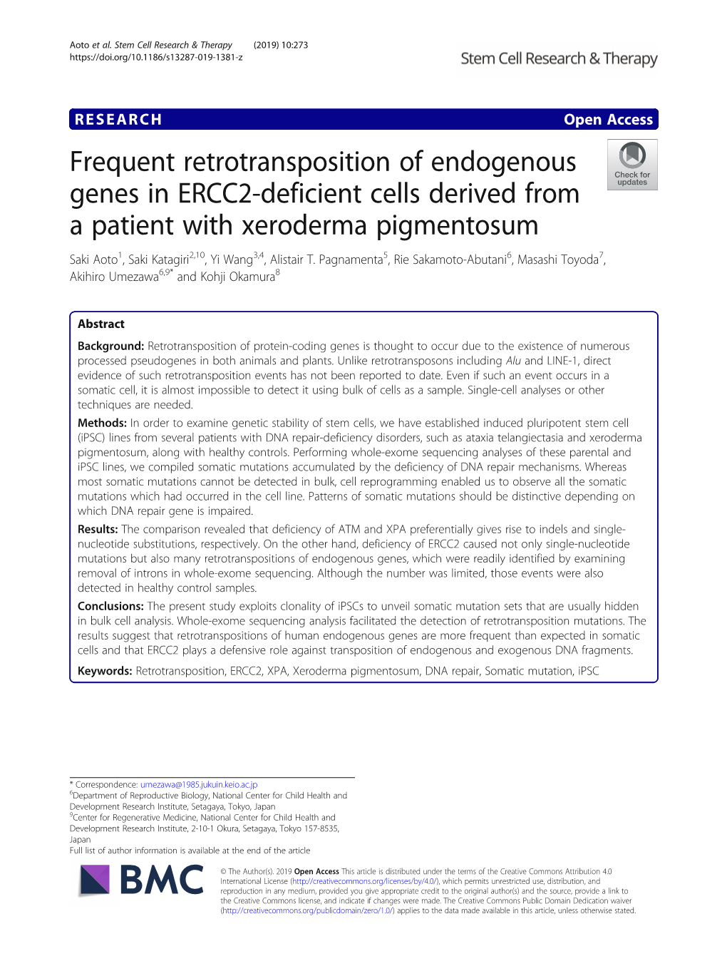 Frequent Retrotransposition of Endogenous Genes in ERCC2