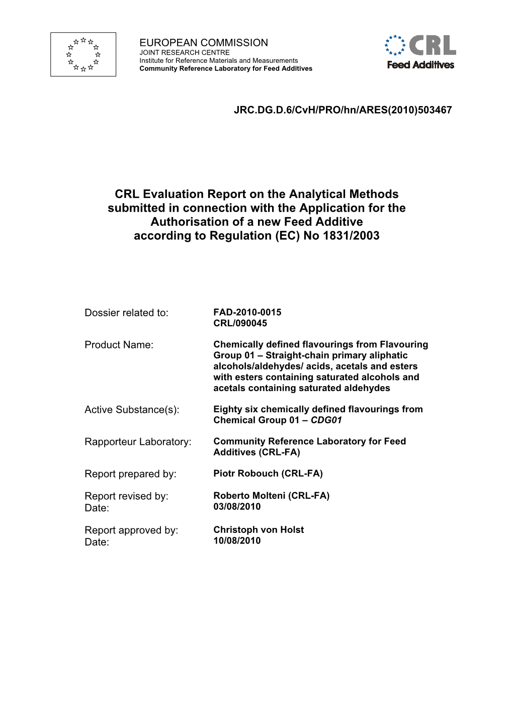 CRL Evaluation Report on the Analytical Methods Submitted In