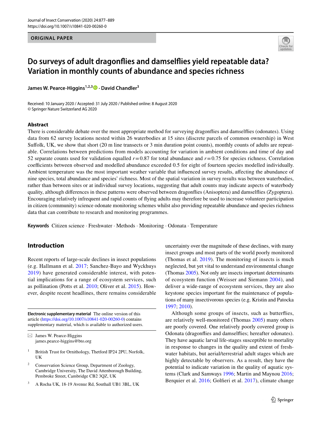 Do Surveys of Adult Dragonflies and Damselflies Yield Repeatable Data?