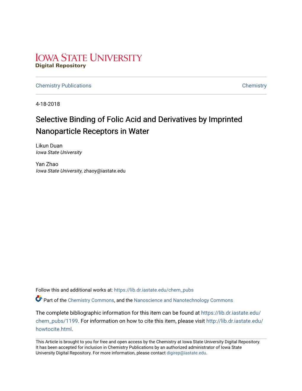 Selective Binding of Folic Acid and Derivatives by Imprinted Nanoparticle Receptors in Water