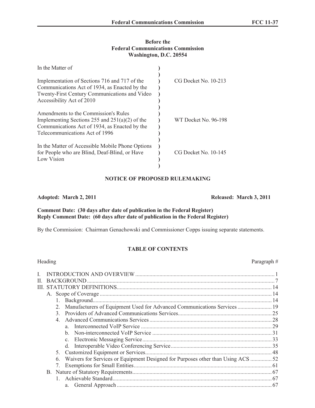 Federal Communications Commission FCC 11-37 Before the Federal Communications Commission Washington, D.C. 20554 in the Matter Of