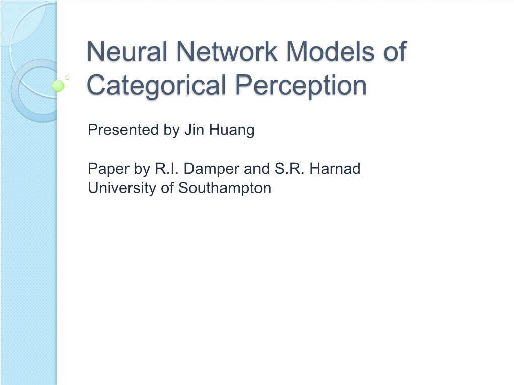 Neural Network Models of Categorical Perception