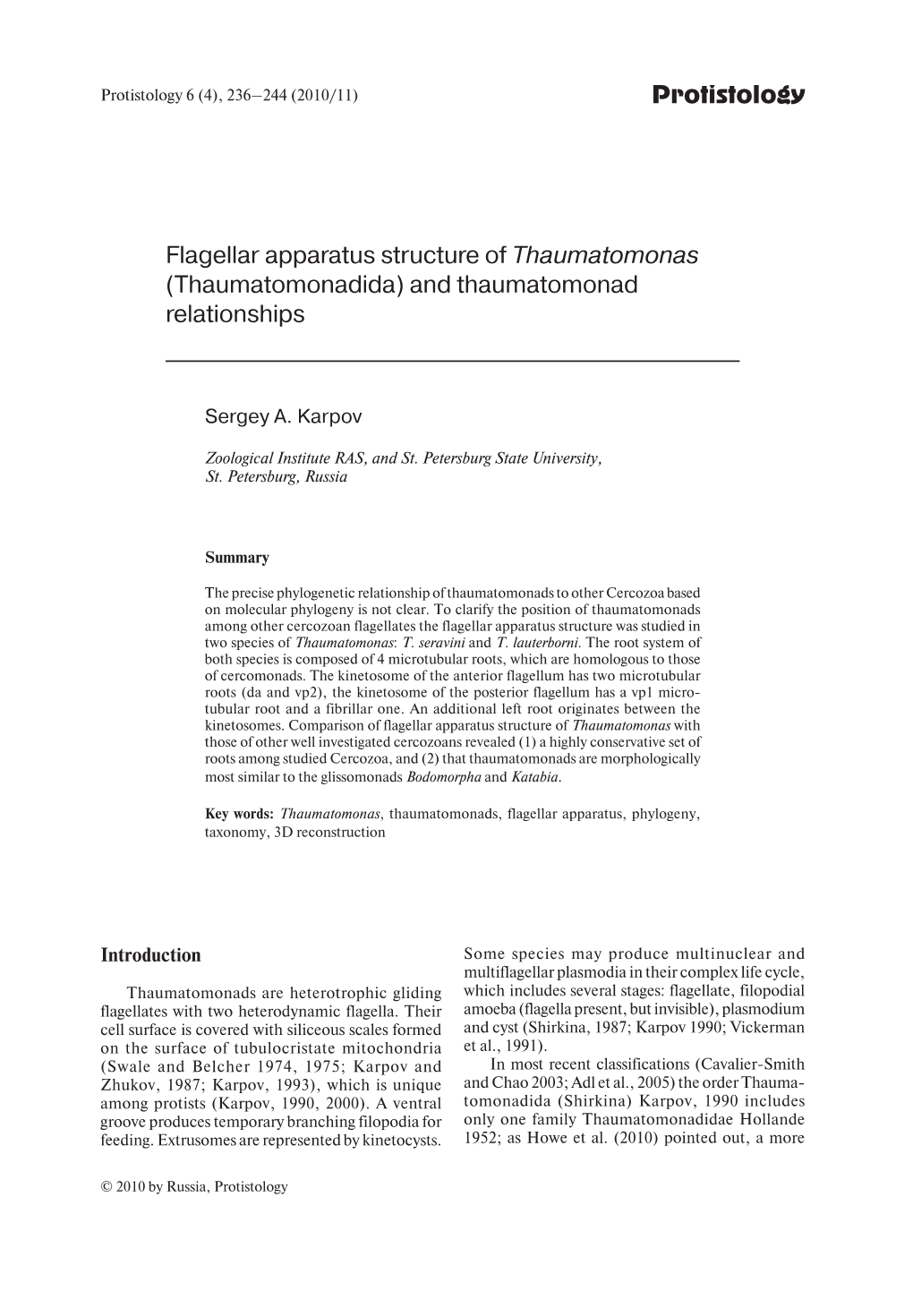 Protistology Flagellar Apparatus Structure of Thaumatomonas