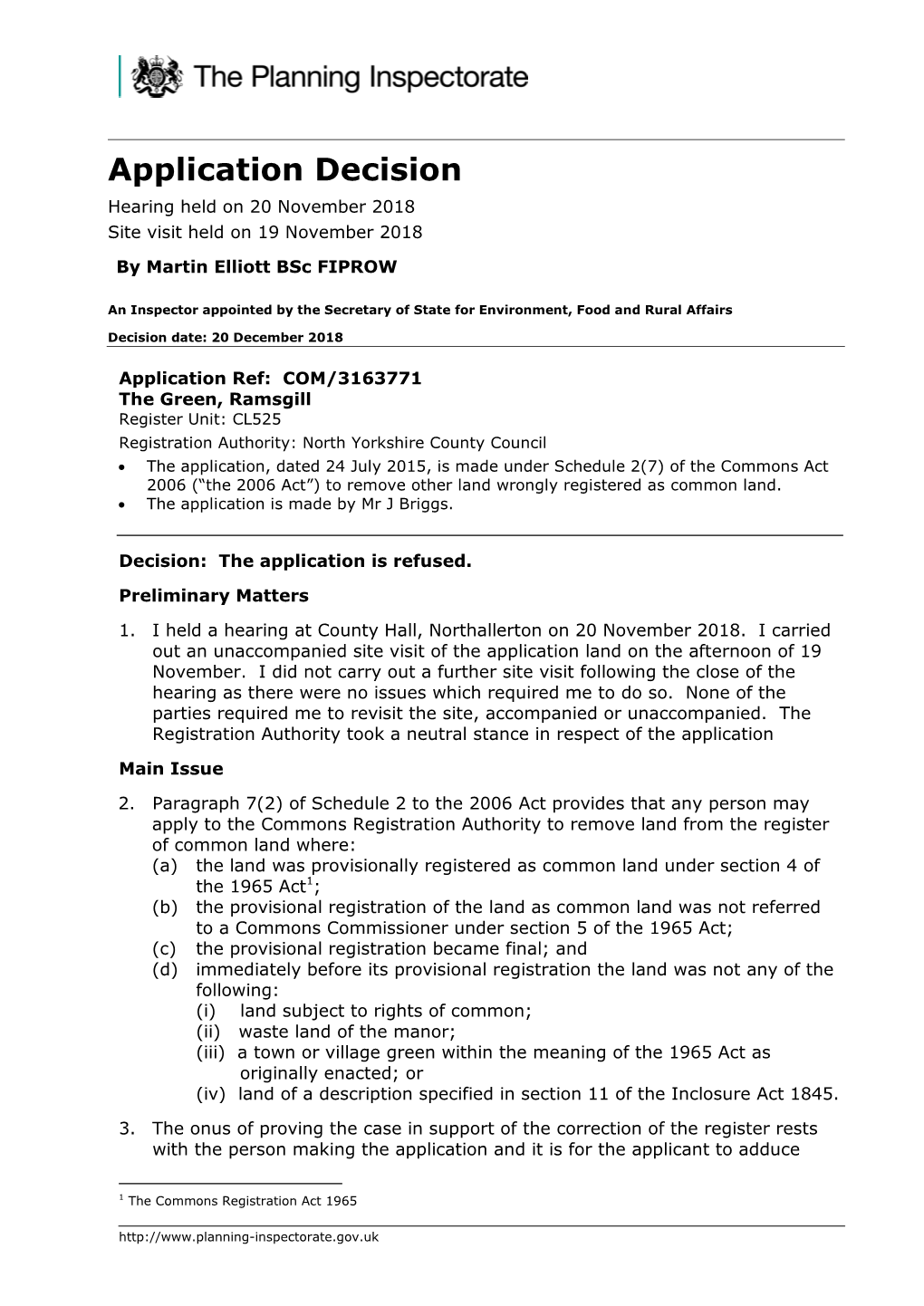 COM 3163771 the Green Ramsgill Decision 20-12-18