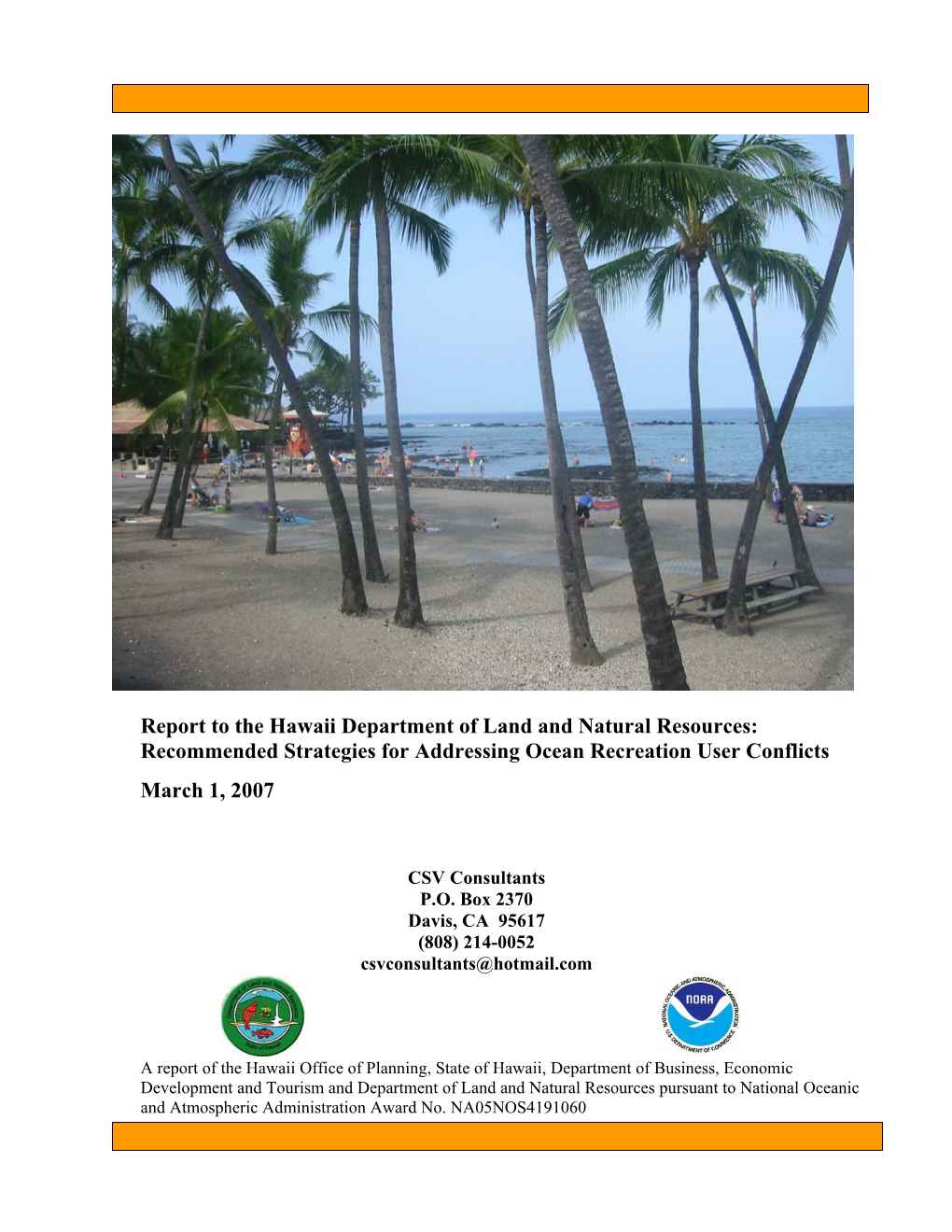 Report to the Hawaii Department of Land and Natural Resources: Recommended Strategies for Addressing Ocean Recreation User Conflicts