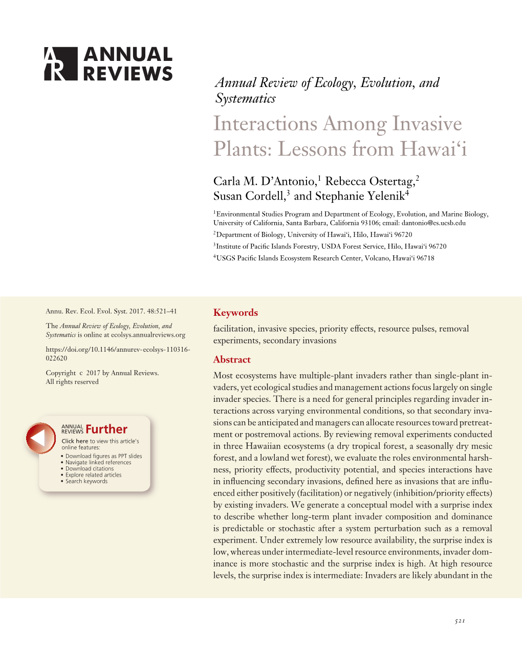 Interactions Among Invasive Plants: Lessons from Hawai'i