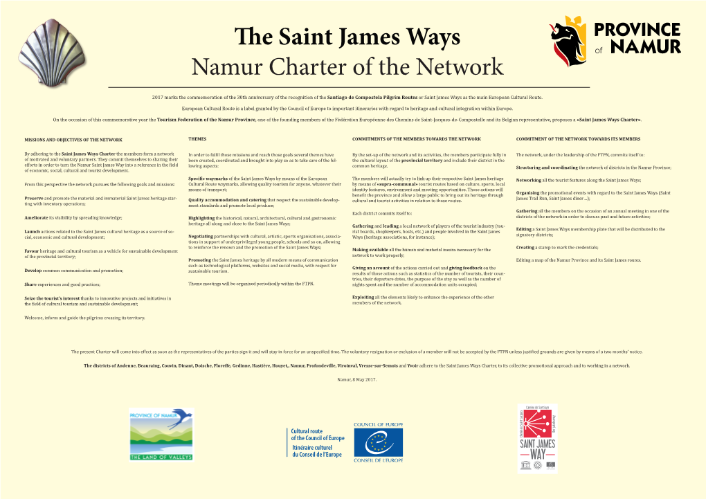 The Saint James Ways Namur Charter of the Network