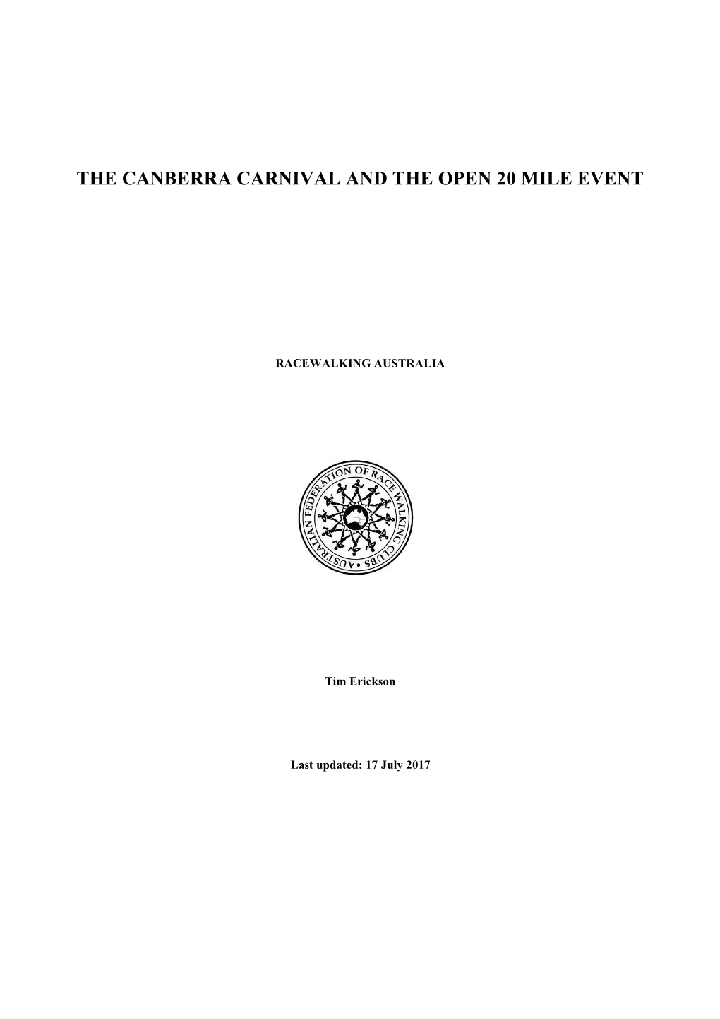 The Canberra Carnival and the Open 20 Mile Event