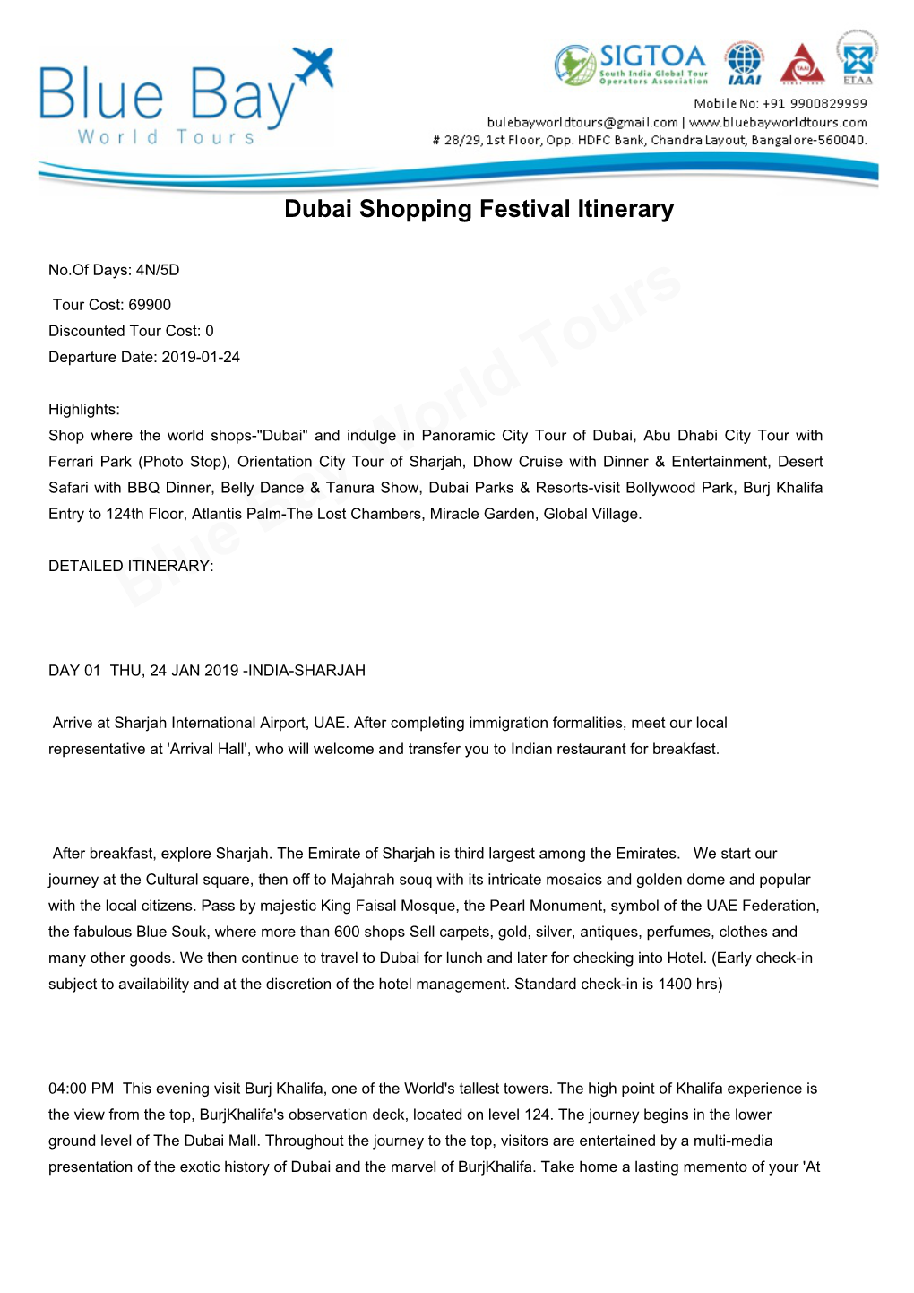 Blue Bay World Tours Dubai Shopping Festival Itinerary