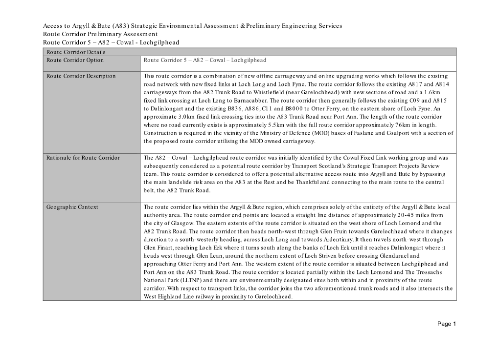 Strategic Environmental Assessment & Preliminary