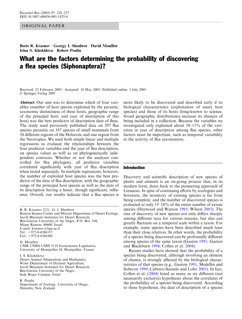 What Are the Factors Determining the Probability of Discovering a Flea Species (Siphonaptera)?