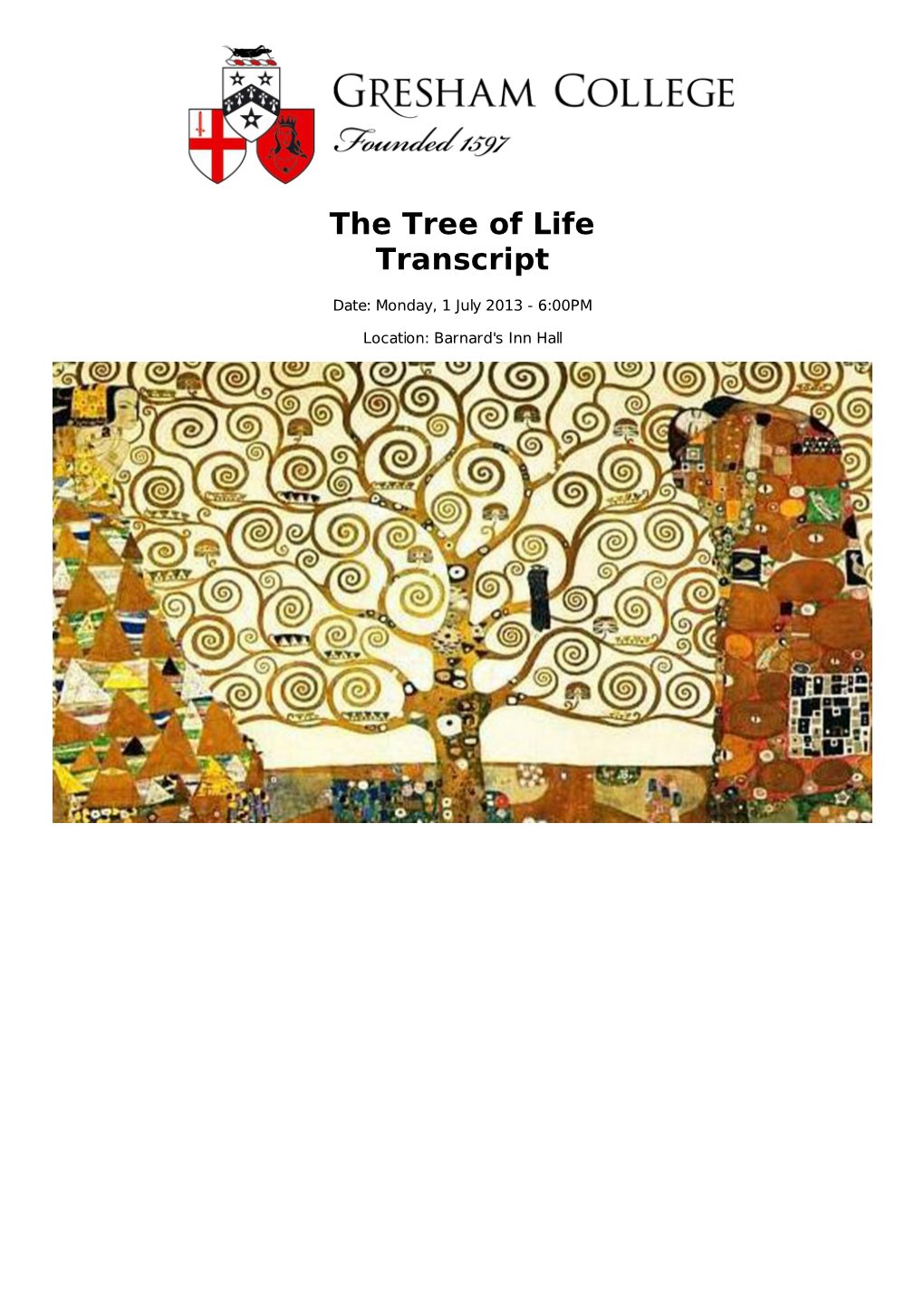 The Tree of Life Transcript