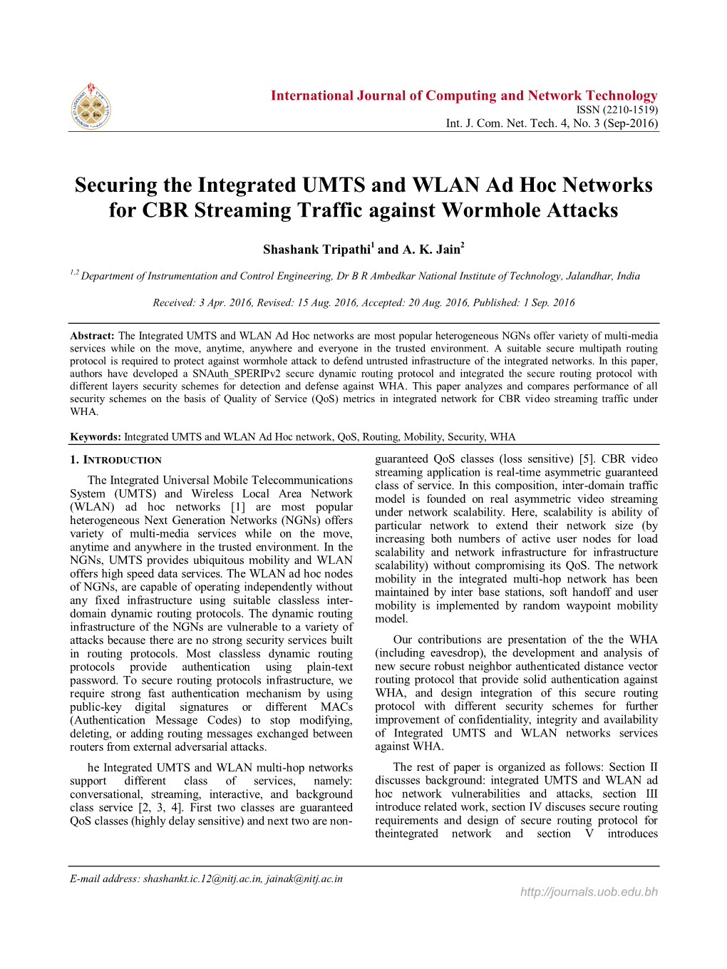 Securing the Integrated UMTS and WLAN Ad Hoc Networks for CBR Streaming Traffic Against Wormhole Attacks