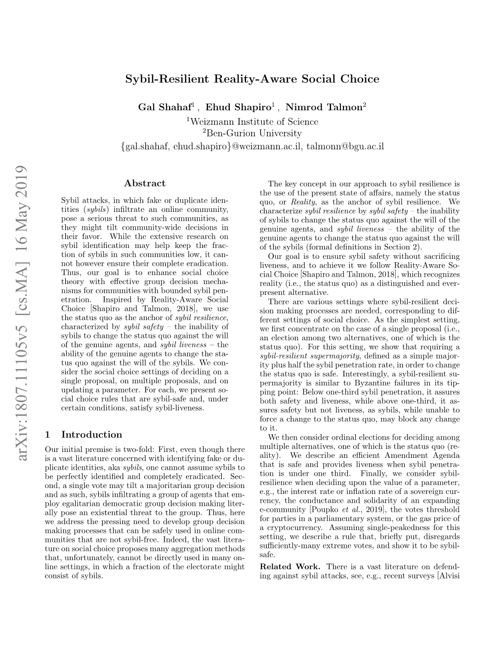 Arxiv:1807.11105V5 [Cs.MA] 16 May 2019