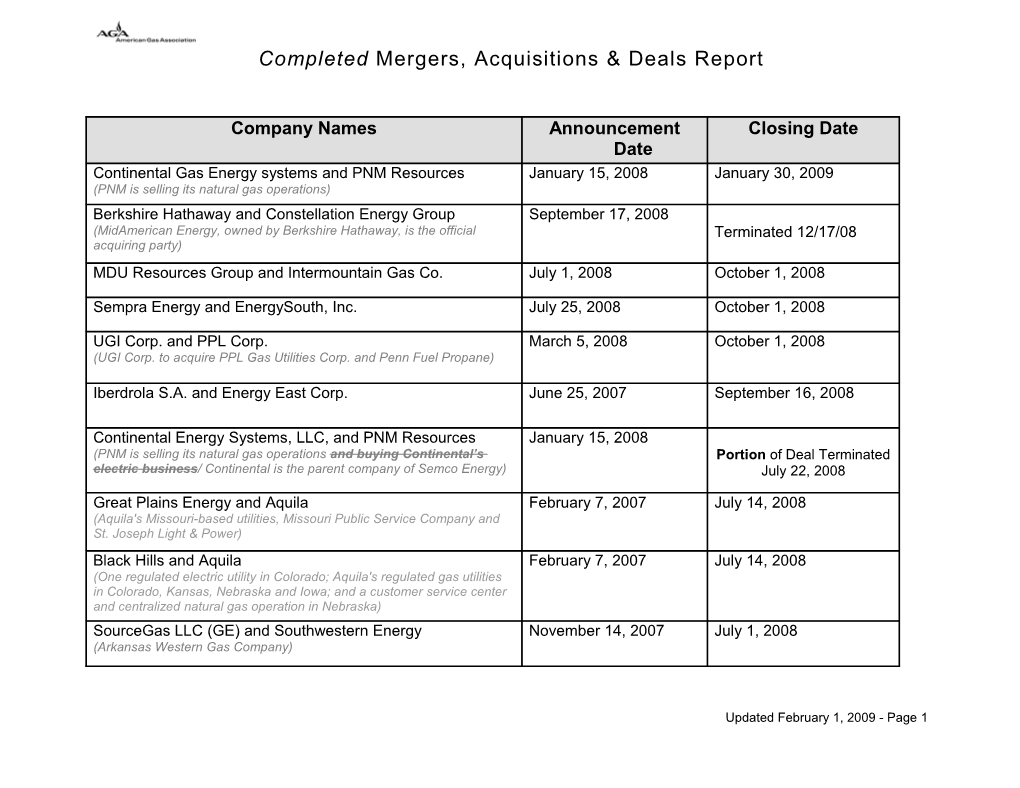 Completed Merger Table (02.01.09)