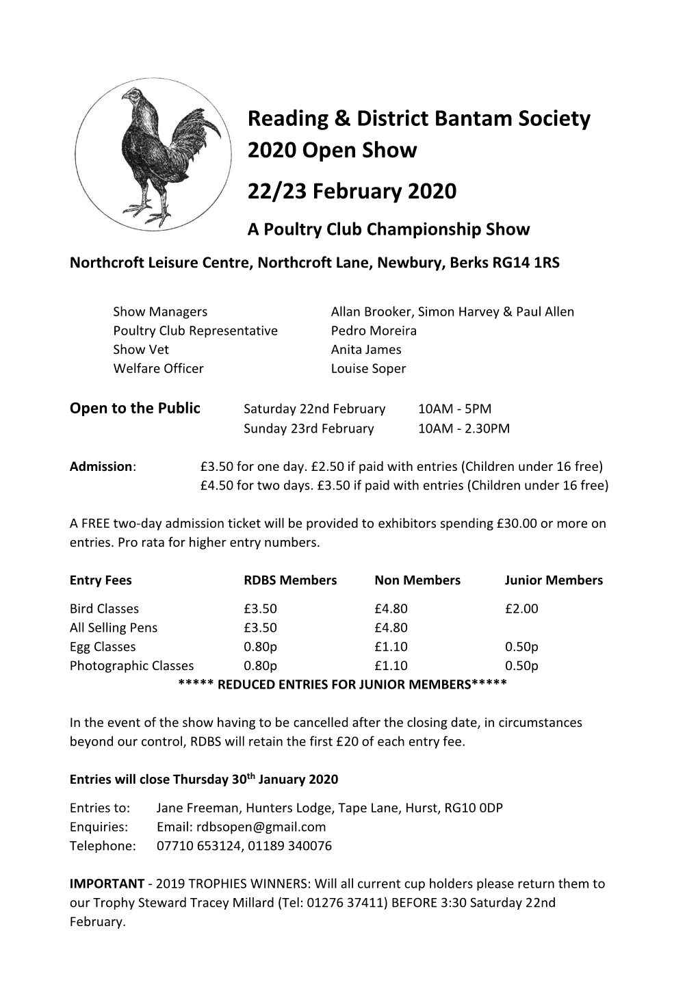 Reading & District Bantam Society 2020 Open Show 22/23 February