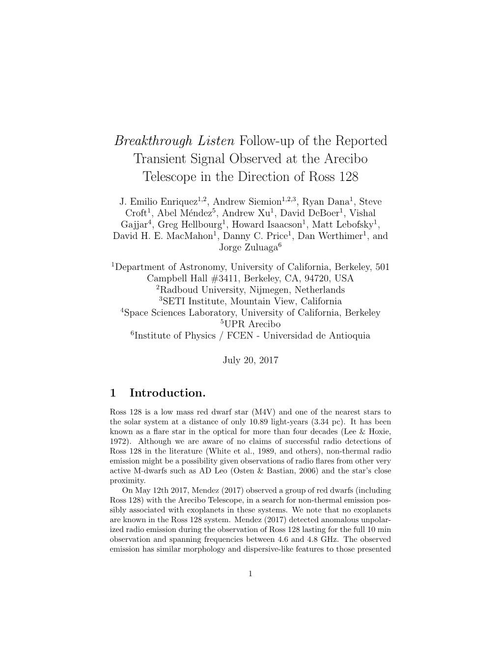 Breakthrough Listen Follow-Up of the Reported Transient Signal Observed at the Arecibo Telescope in the Direction of Ross 128