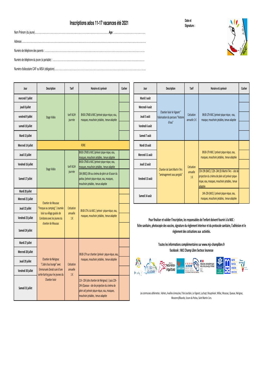 ALSH Ado ETE 2021 Fiche Inscription