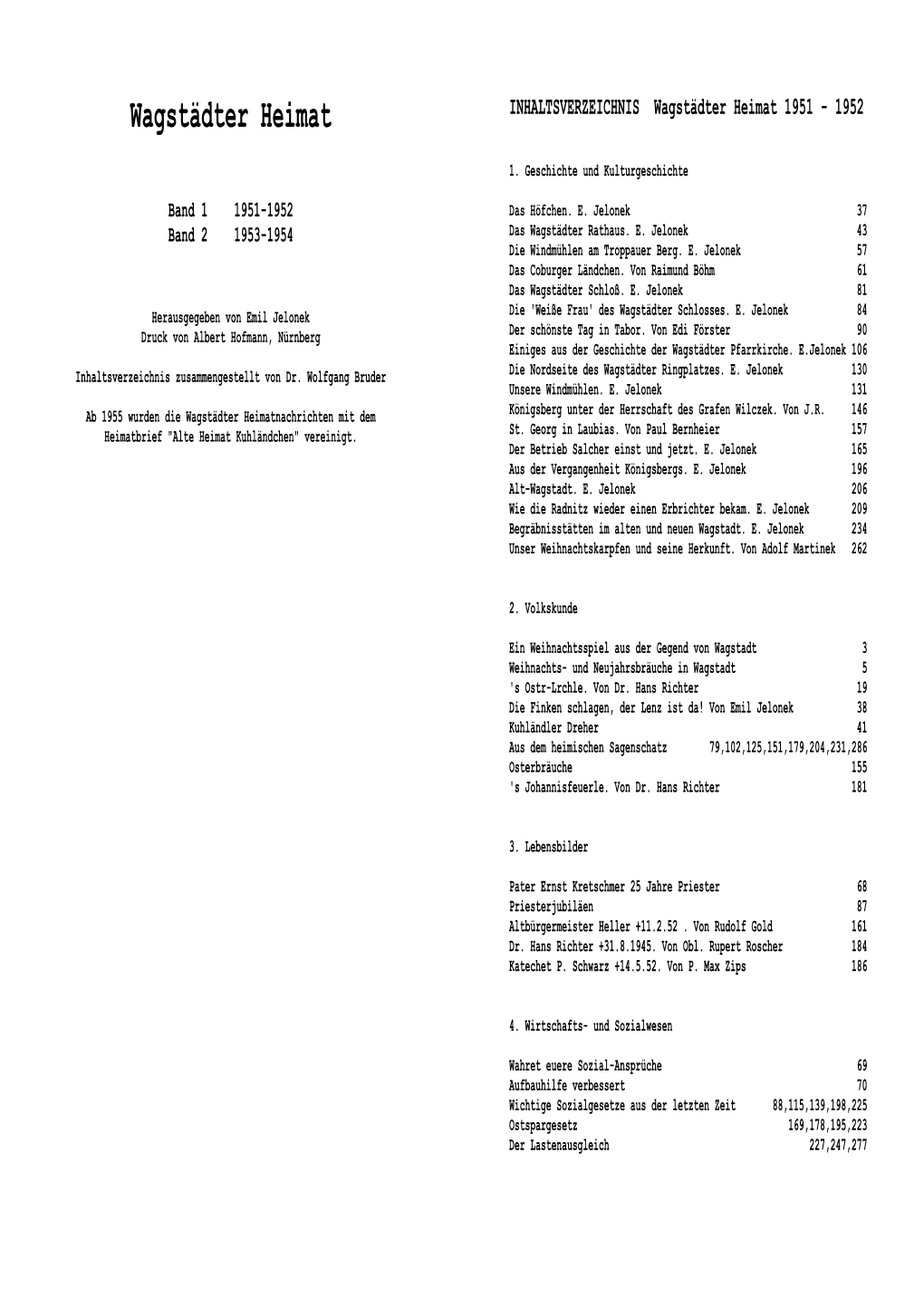 Wagstädter Heimat 1951 - 1952 Wagstädter Heimat