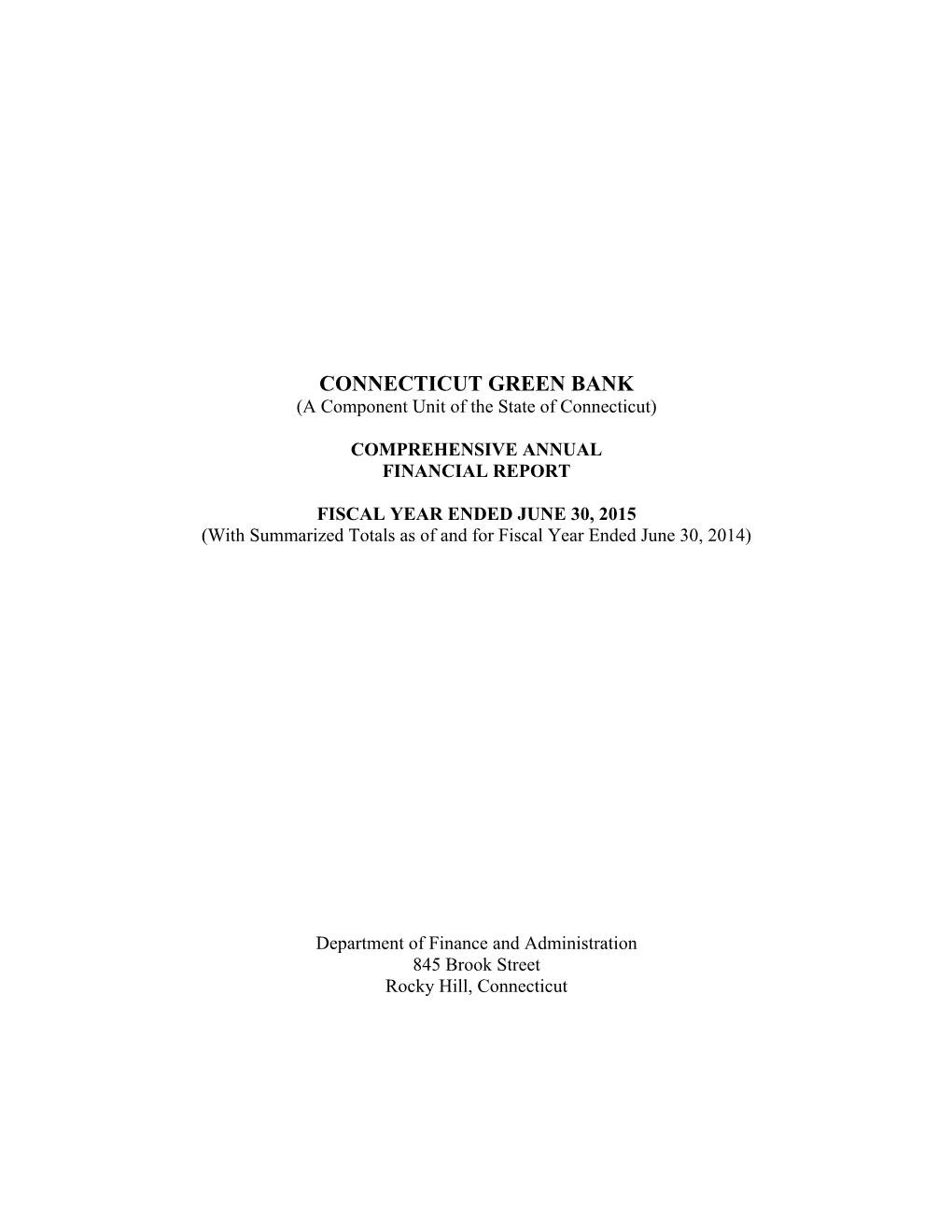 Connecticut Green Bank FY 2015 Comprehensive