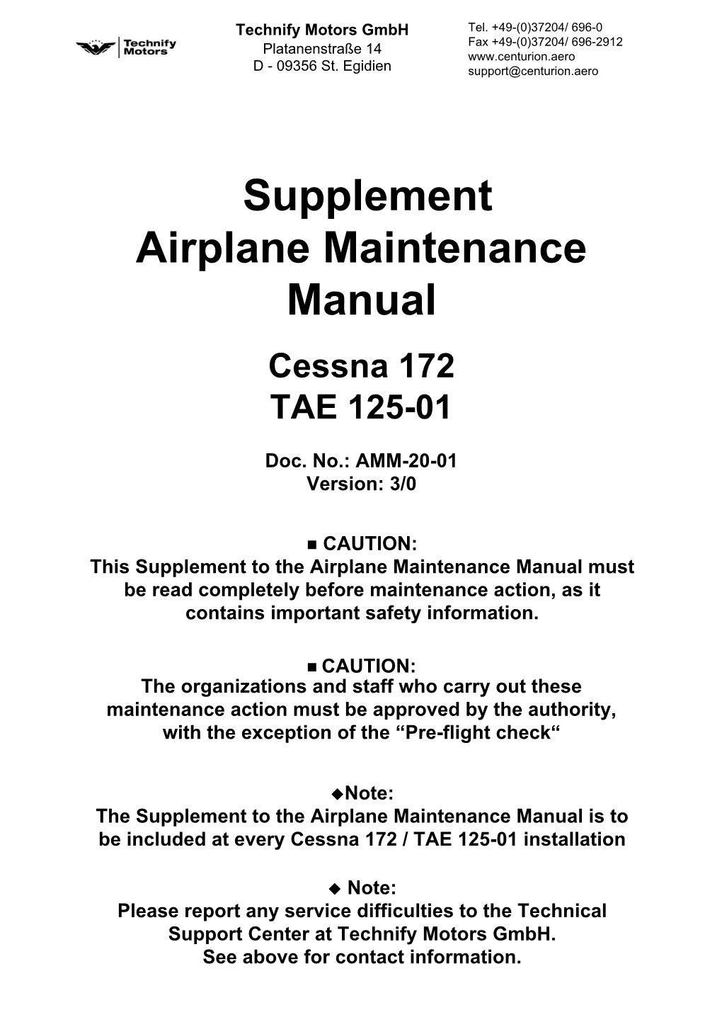 Supplement Airplane Maintenance Manual Cessna 172 TAE 125-01
