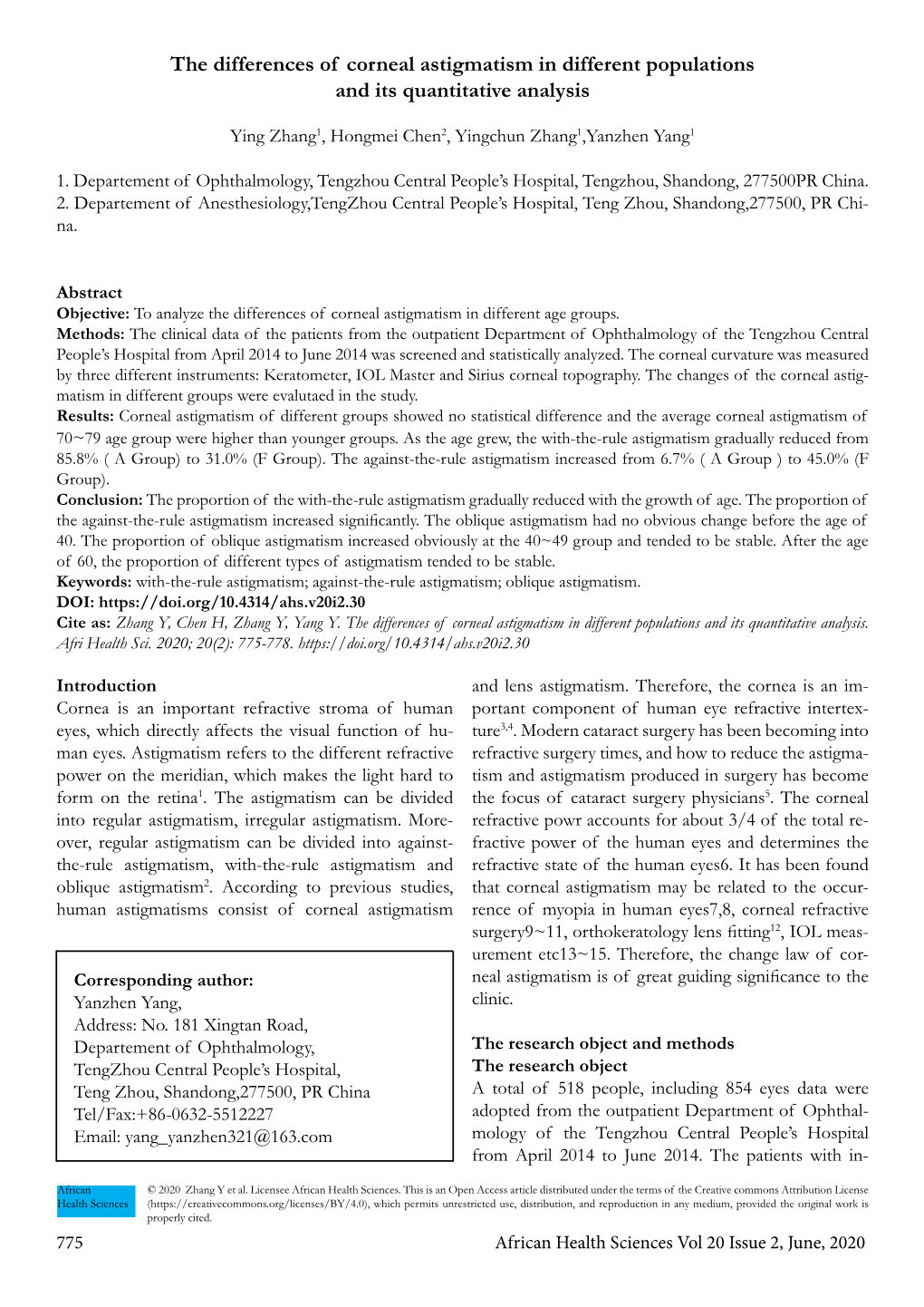 The Differences of Corneal Astigmatism in Different Populations and Its Quantitative Analysis