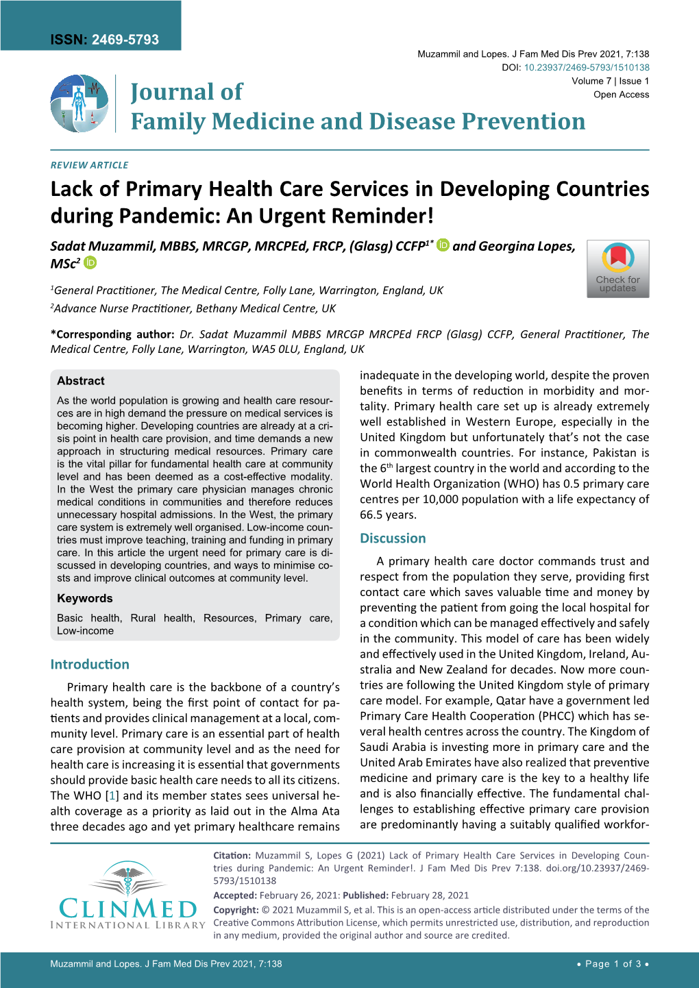 Lack of Primary Health Care Services in Developing Countries During