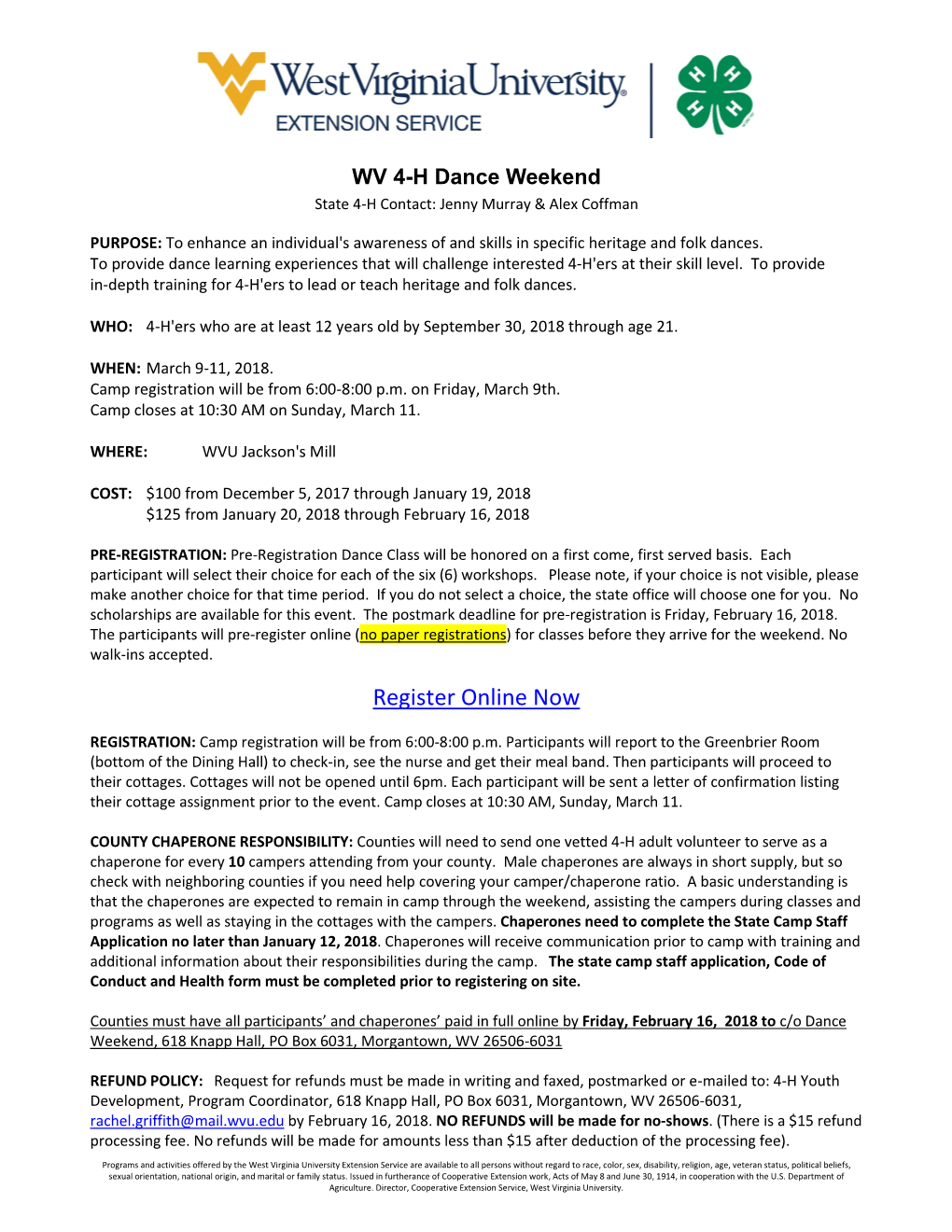Dance Weekend Information Packet
