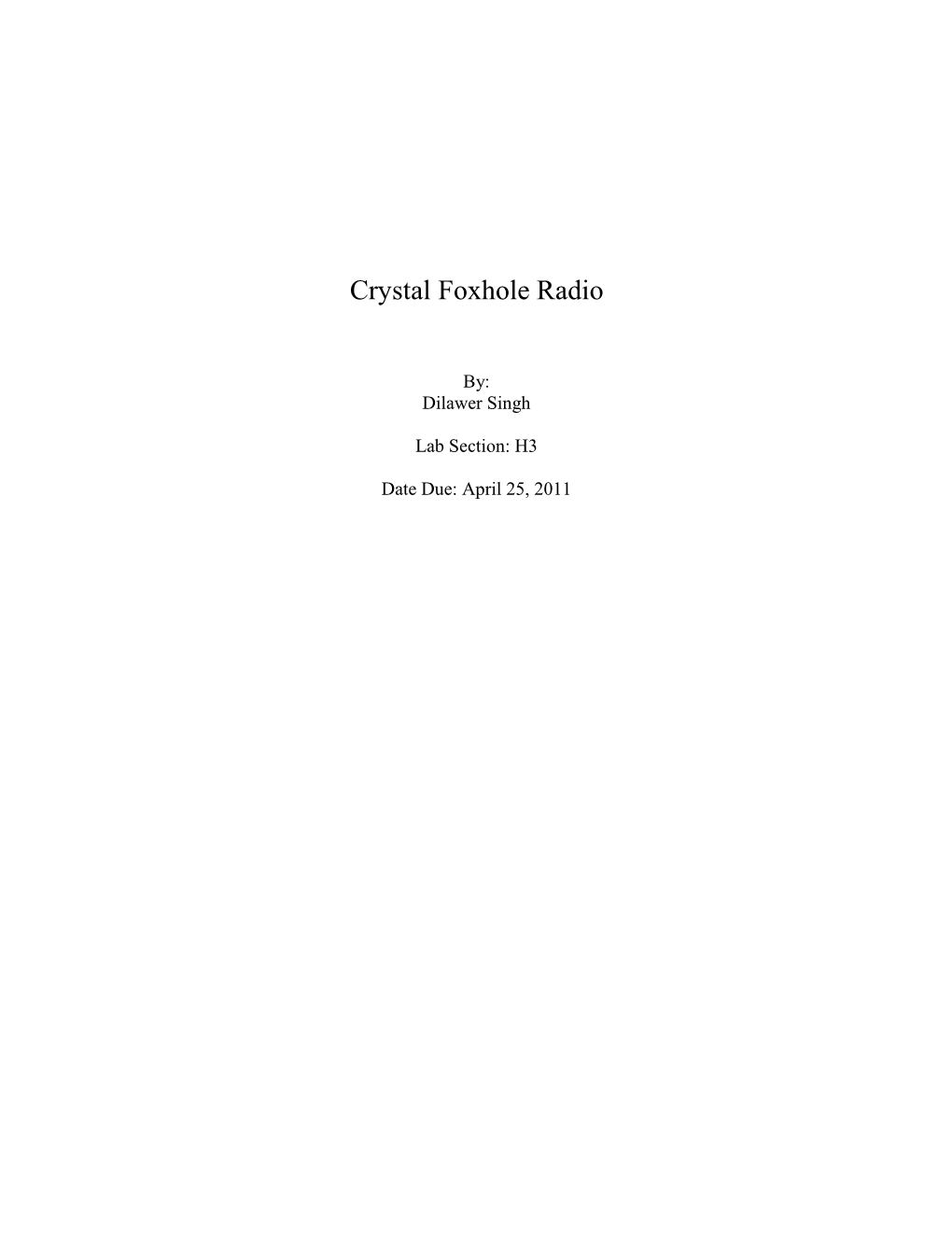 Crystal Foxhole Radio