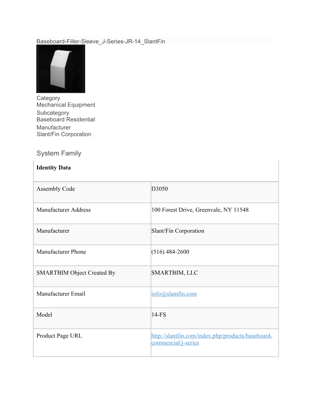 Baseboard-Filler-Sleeve J-Series-JR-14 Slantfin