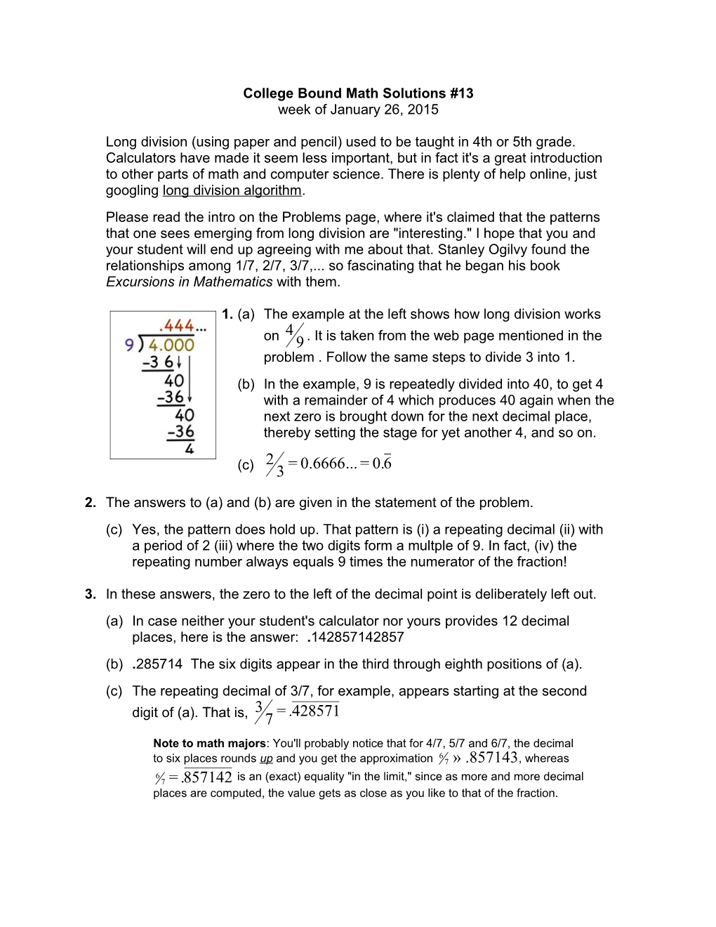 College Bound Math Solutions #13