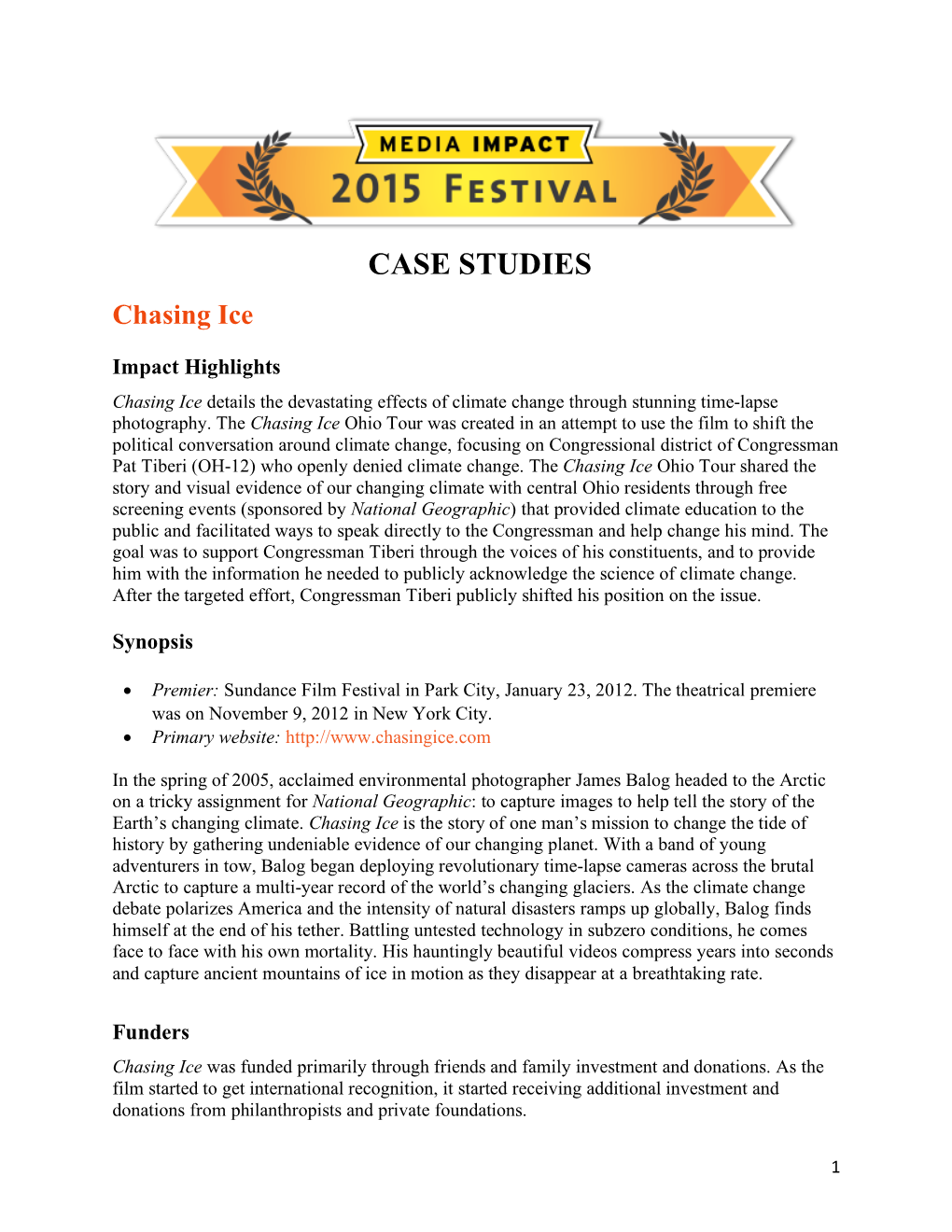 Media Impact Festival 2015 Case Studies