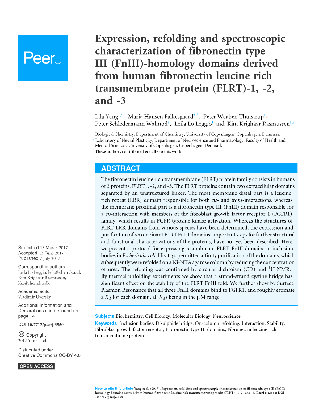 Expression, Refolding and Spectroscopic Characterization of Fibronectin Type III (Fniii)-Homology Domains Derived from Human