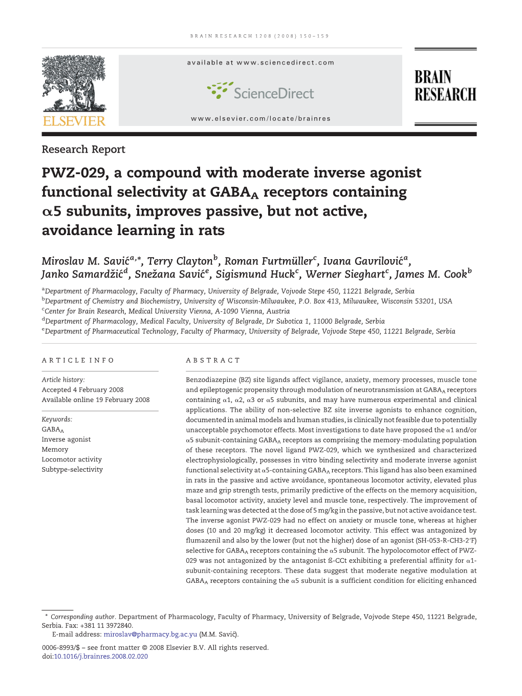 PWZ-029, a Compound with Moderate Inverse Agonist Functional Selectivity