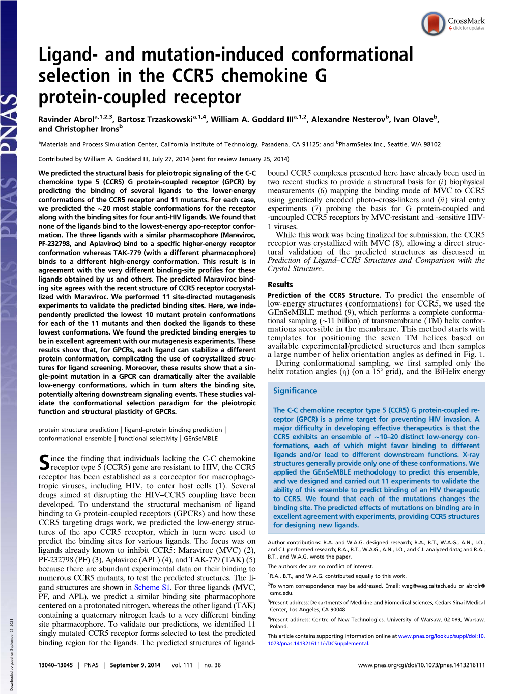 Ligand- and Mutation-Induced Conformational Selection in the CCR5 Chemokine G Protein-Coupled Receptor