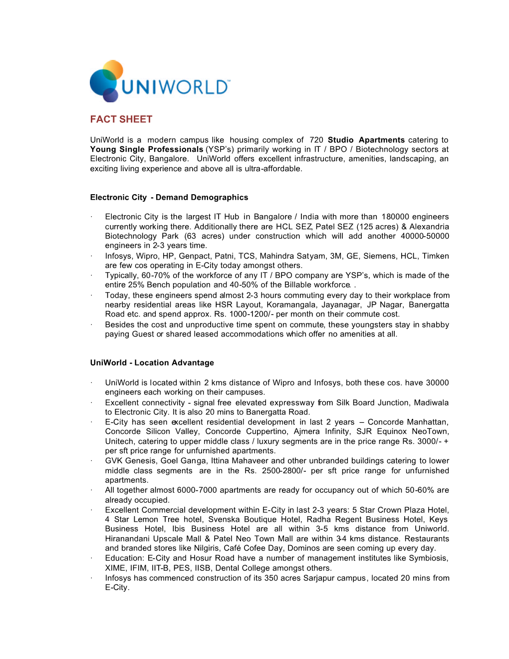 Uniworld Fact Sheet