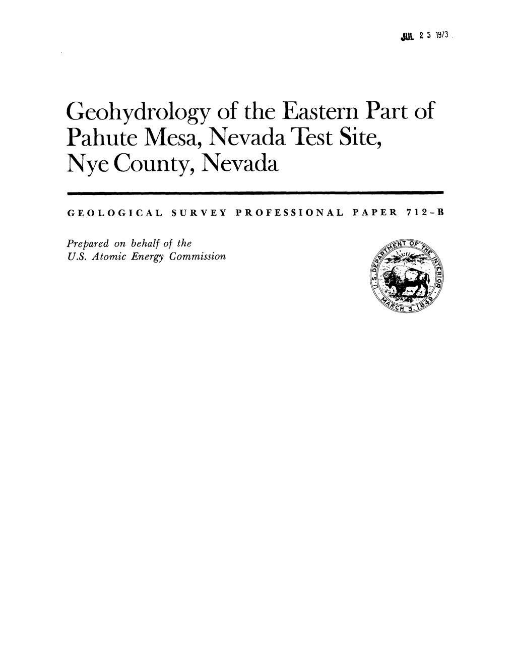 Geohydrology of the Eastern Part of Pahute Mesa, Nevada Test Site, Nye County, Nevada