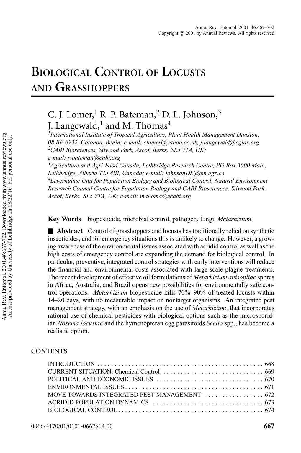 Biological Control of Locusts and Grasshoppers