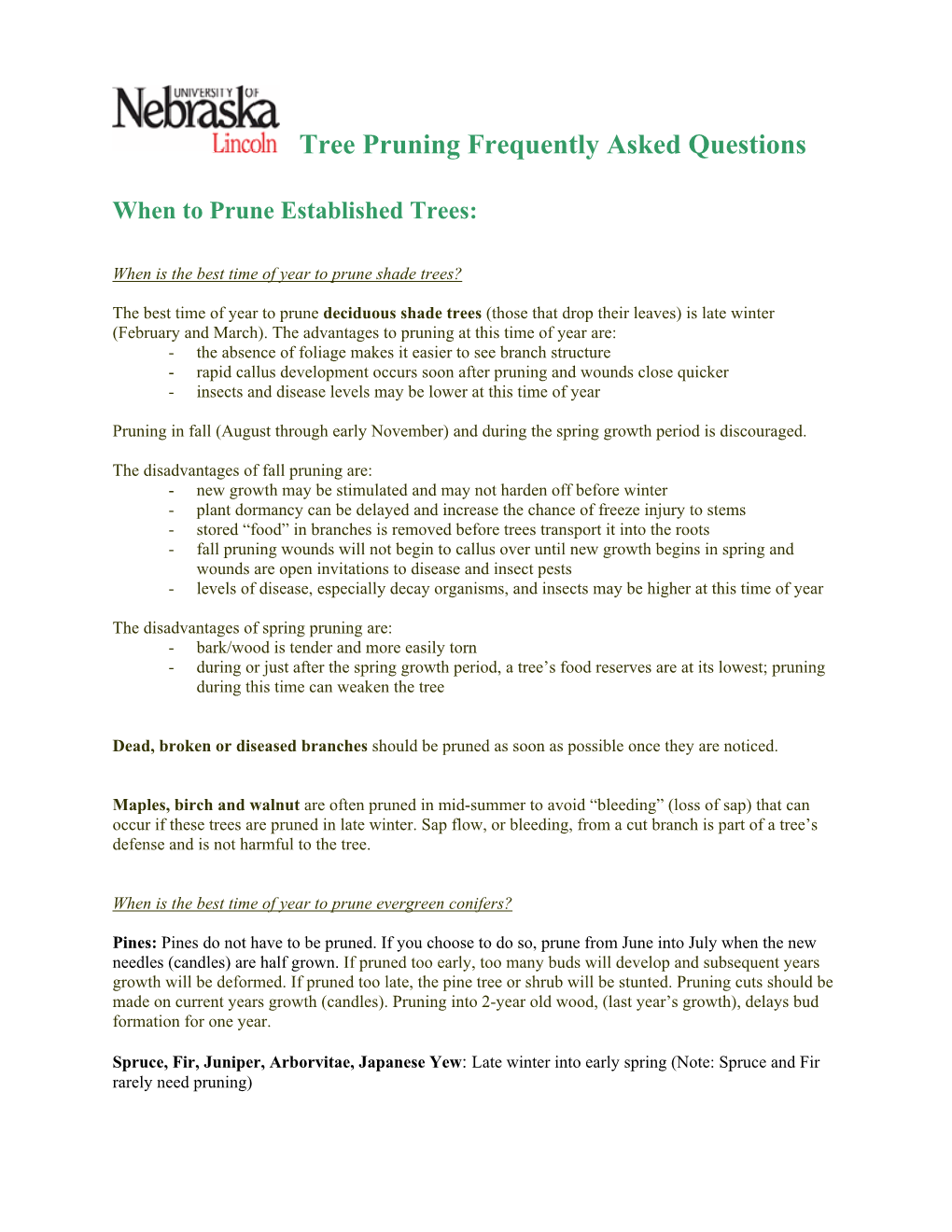Tree Pruning Frequently Asked Questions