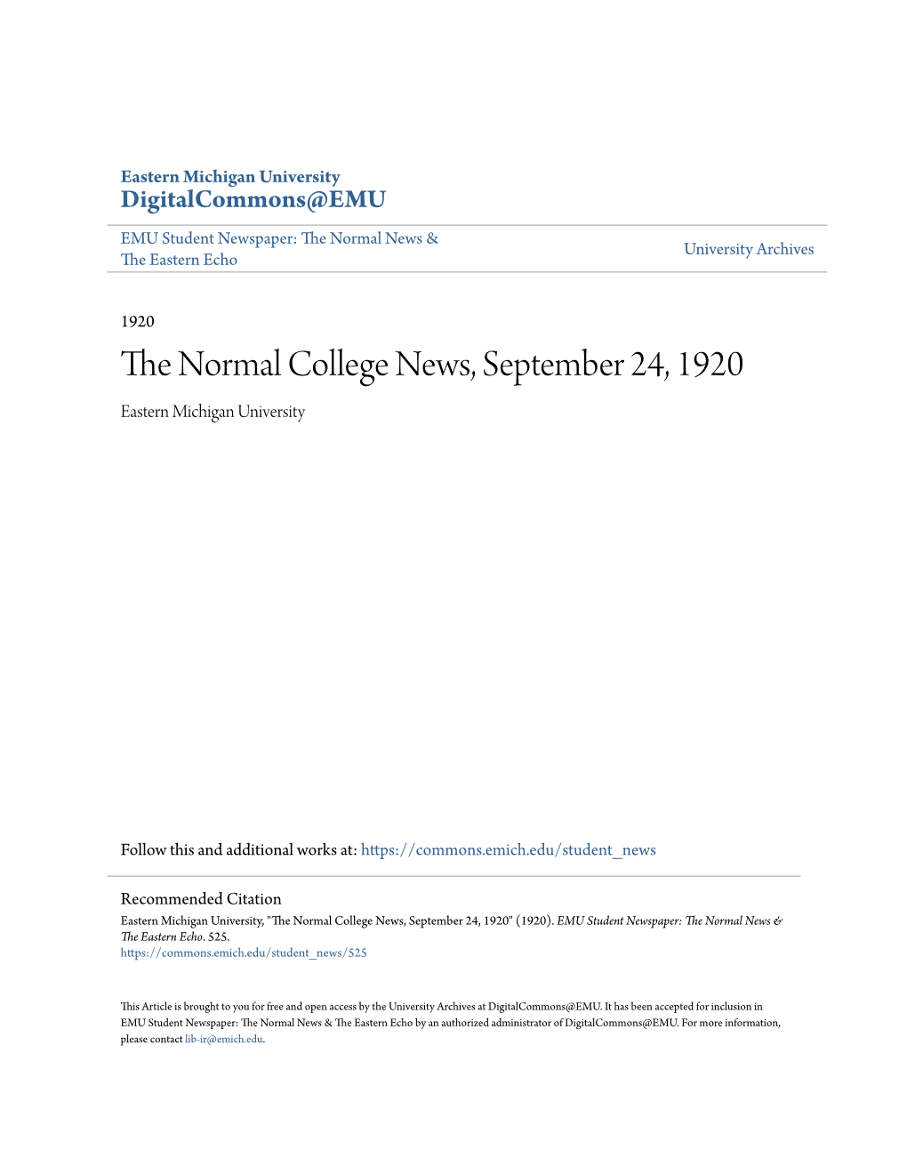 The Normal College News, September 24, 1920