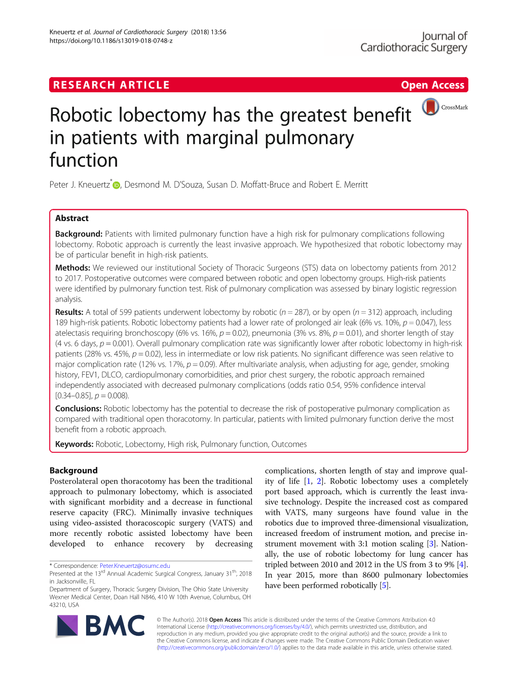 Robotic Lobectomy Has the Greatest Benefit in Patients with Marginal Pulmonary Function Peter J