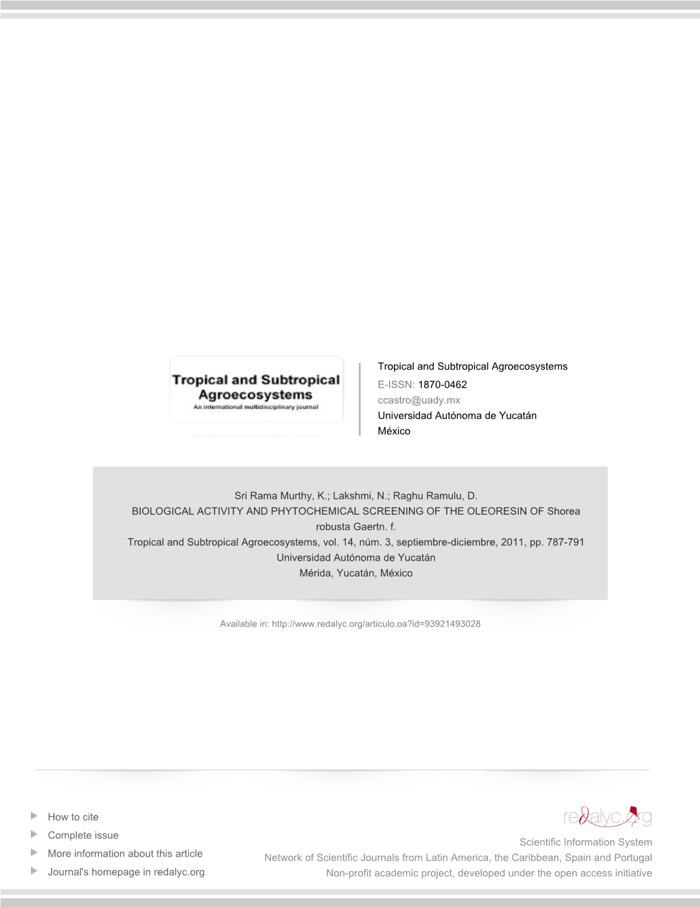 Redalyc.BIOLOGICAL ACTIVITY and PHYTOCHEMICAL SCREENING