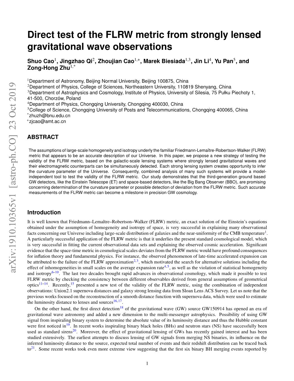 Direct Test of the FLRW Metric from Strongly Lensed Gravitational Wave
